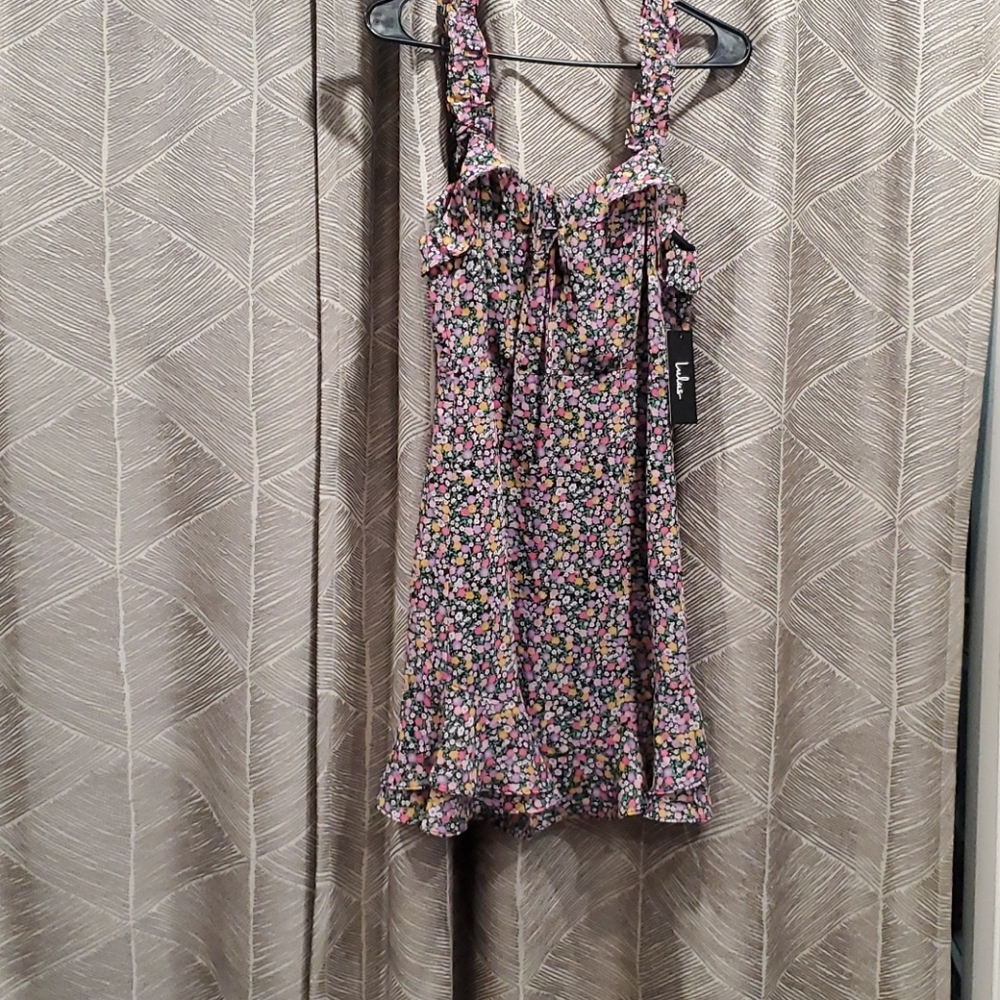 Parisian Girl Black Florel Print Ruffled Mini